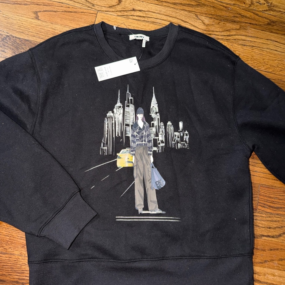 DKNY Black Cityscape Graphic Crewneck Sweater